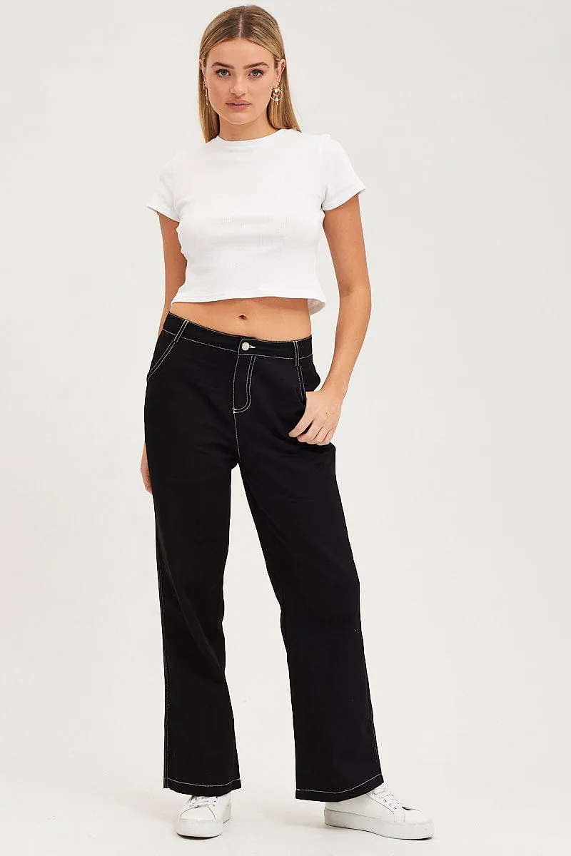 slim fit Black Wide Leg Pants High Rise