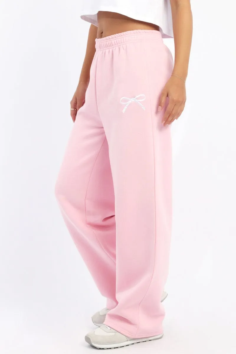 Comfortable Design Pink Track Pants Wide Leg