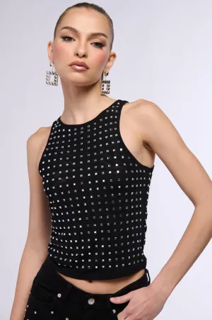 ALL STAR GIRL RHINESTONE EMBELLISHED MESH TANK IN BLACK Yarn Dyed Colorfastness Odor Resistant