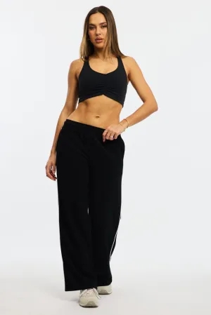 Functional Comfort Wear Black Track Pants Wide Leg Side Stripe