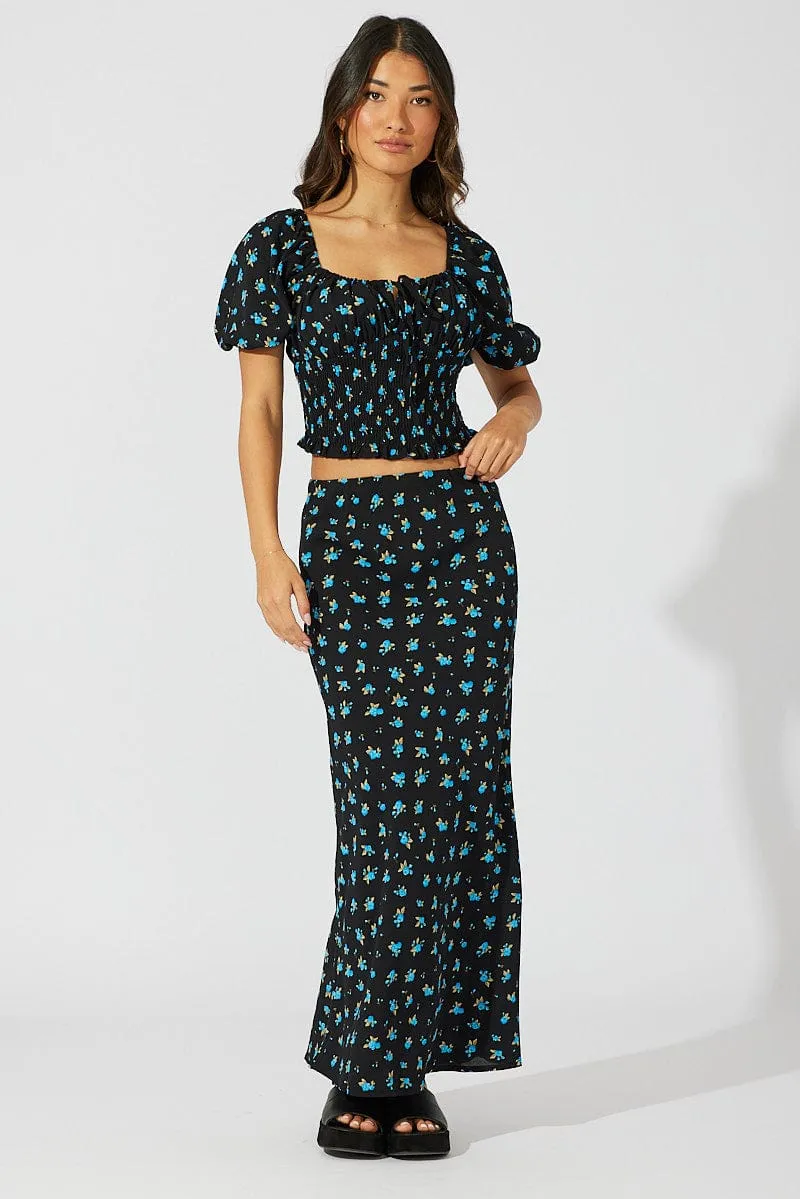 Blue Floral Slip Skirt Maxi Limited Release