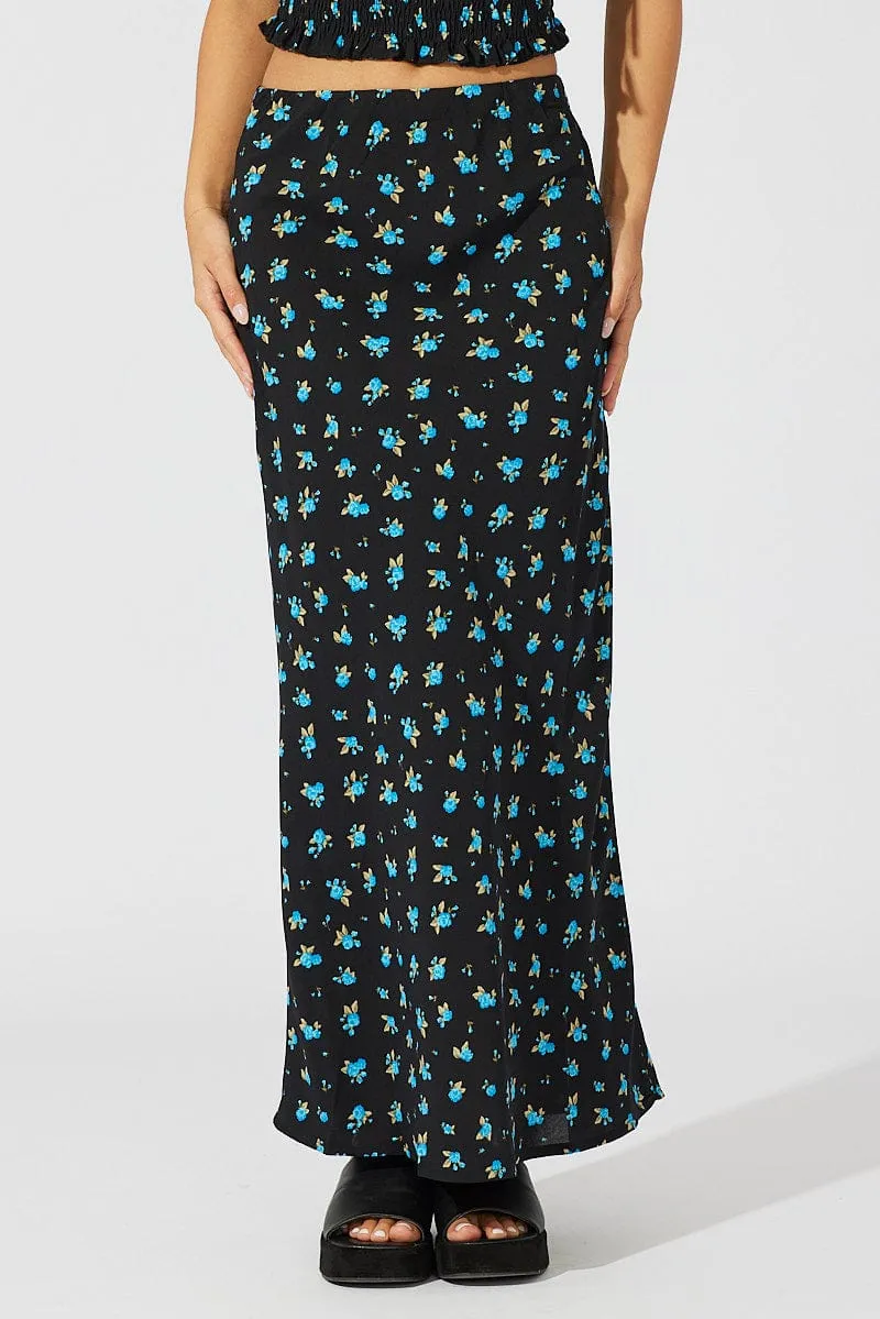 Blue Floral Slip Skirt Maxi Fresh Fit light texture