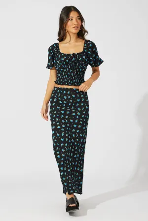 Blue Floral Slip Skirt Maxi Fresh Detail