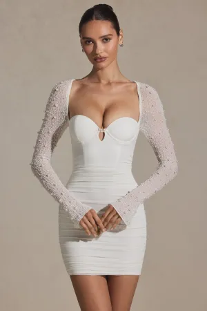 Unisex Fit Urban Heat Embellished Long-Sleeve Mini Dress in White