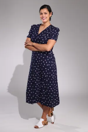 V Neck Midi Dress | Navy Petal | 4571C1 Reinforced Stitching Metro Edge