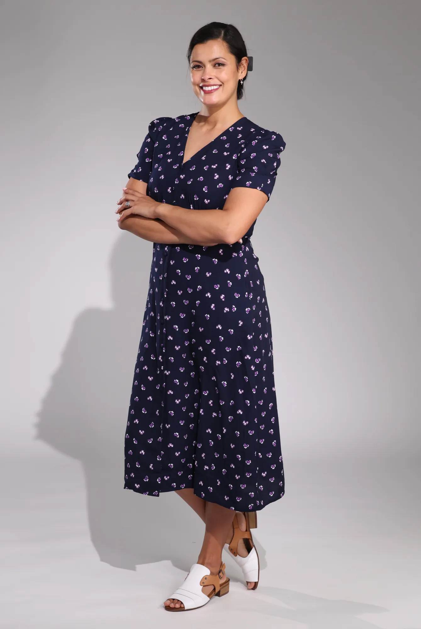V Neck Midi Dress | Navy Petal | 4571C1 Royal Mode Outdoor Jacket