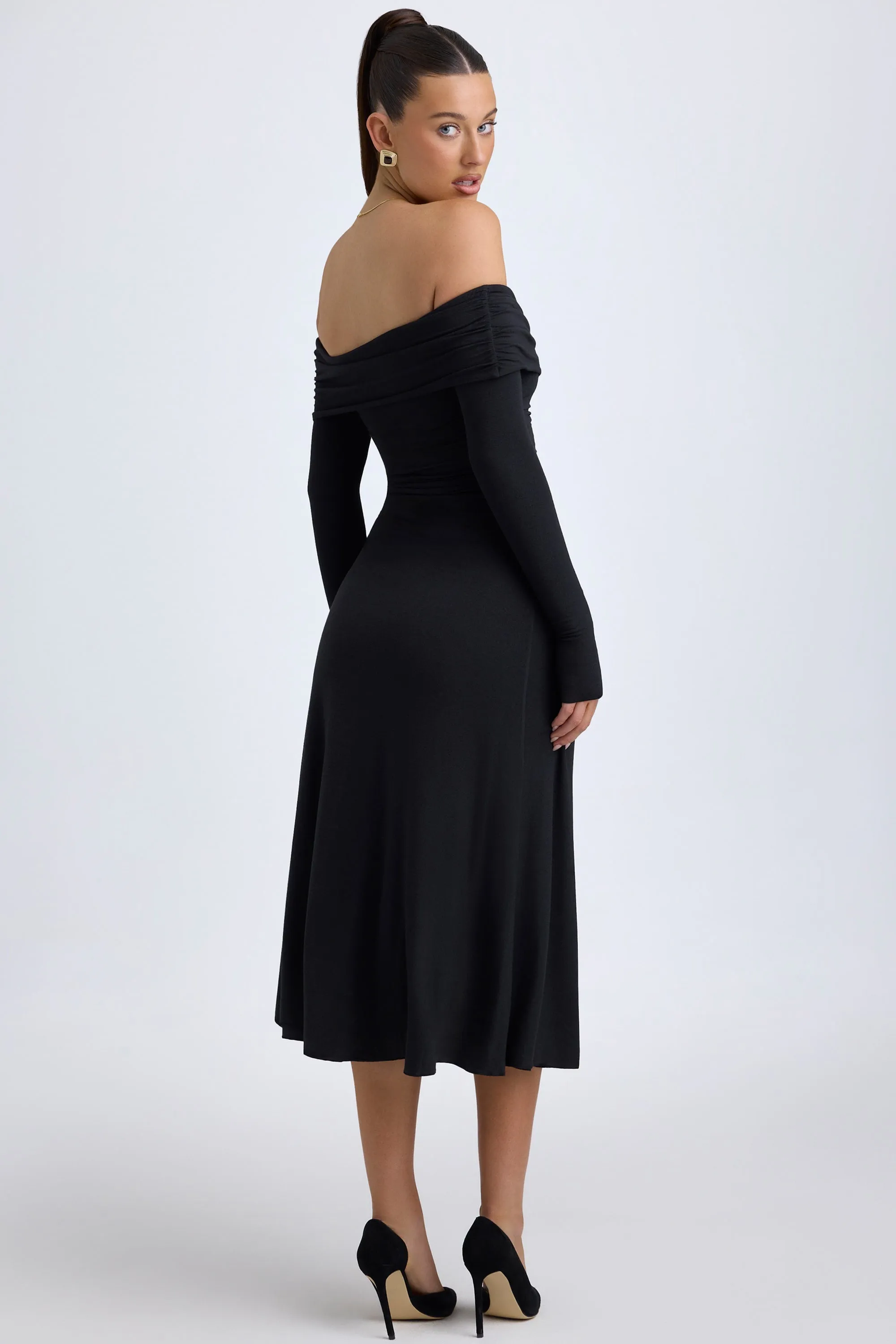 MoistureManagementSystem Easy Layering Modal Off-Shoulder Ruched Midaxi Dress in Black