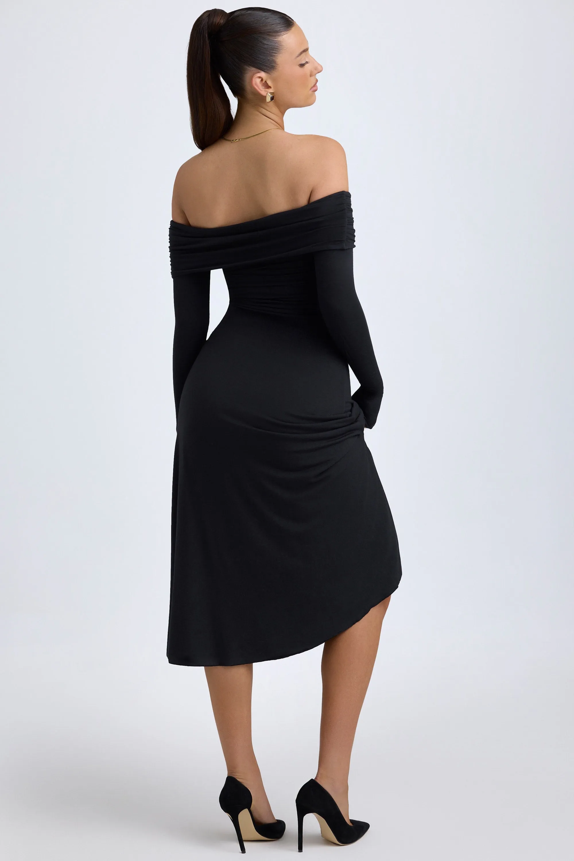 casual sneakers Modal Off-Shoulder Ruched Midaxi Dress in Black