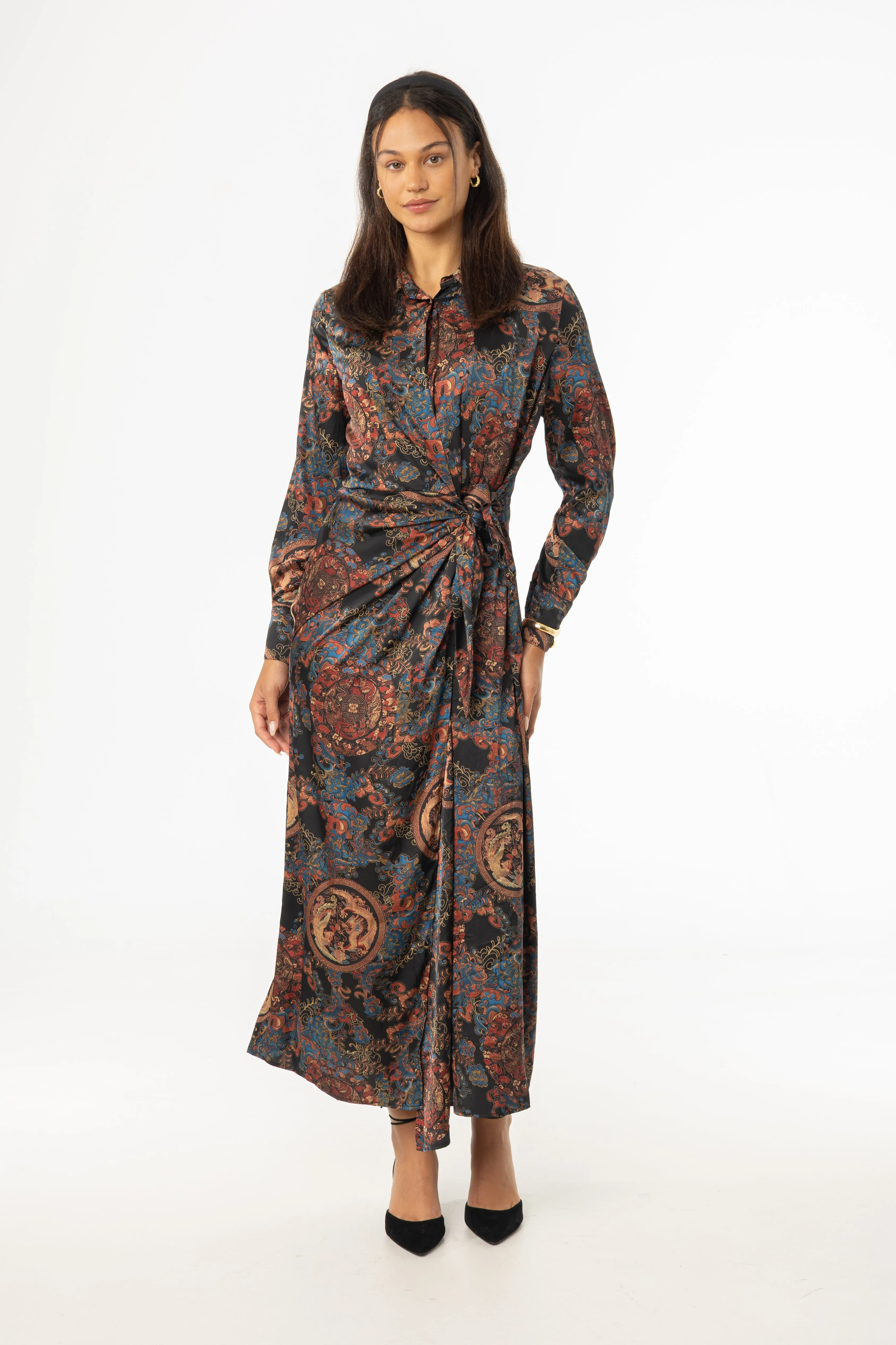 Multicolor Side Tie Maxi Dress Shine Fit