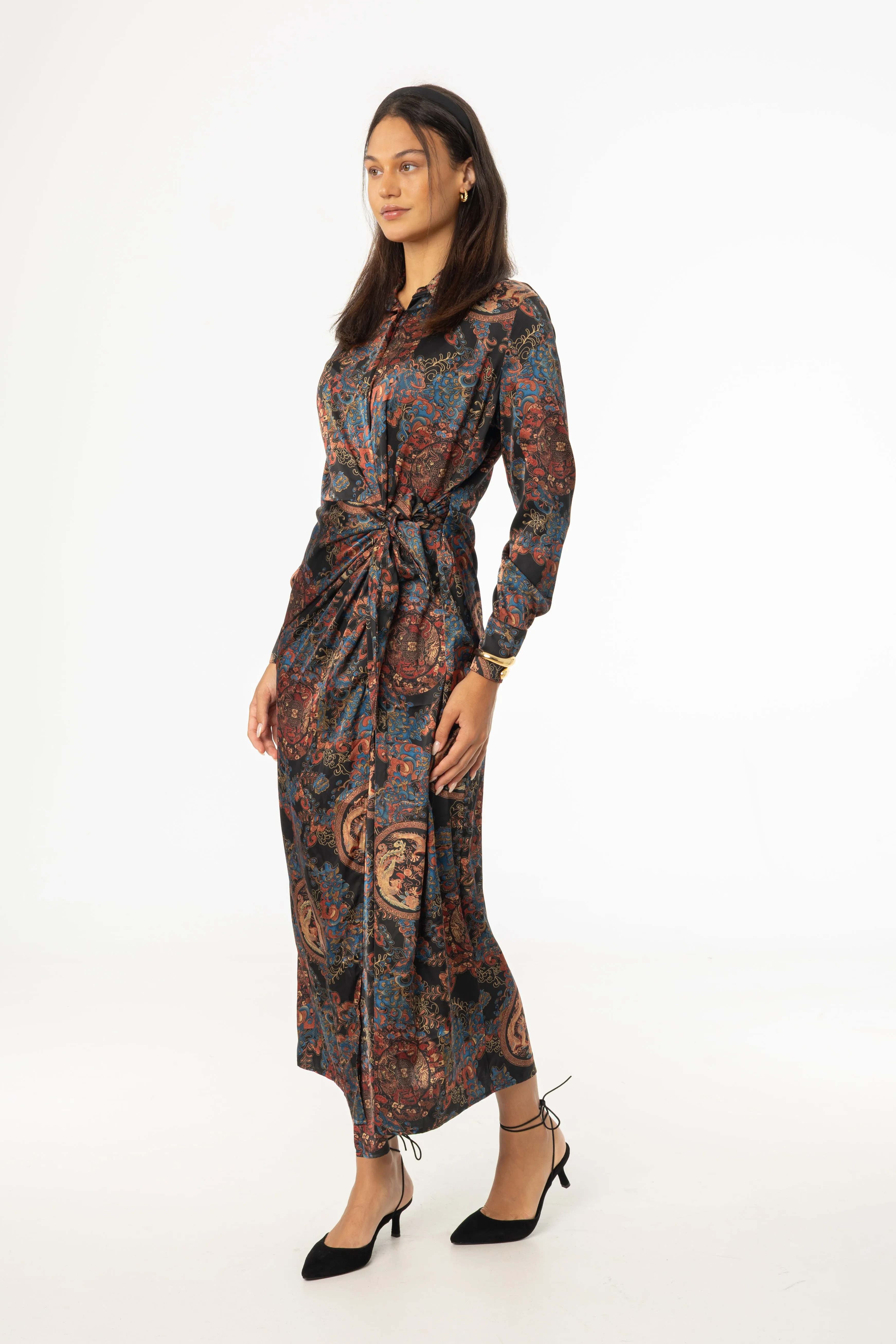 Comfortable Sleep UltraSoft Texture Multicolor Side Tie Maxi Dress