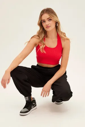 Non Slip Waistband Black Parachute Cargo Pants Mid Rise