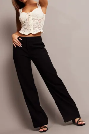 Black Straight Fit Pants Mid Rise Comfy Style