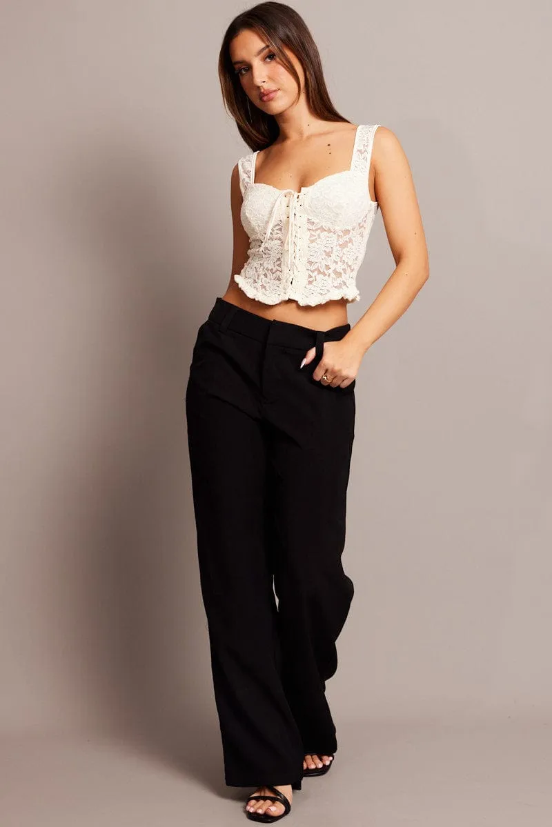 Black Straight Fit Pants Mid Rise Roomy Fit