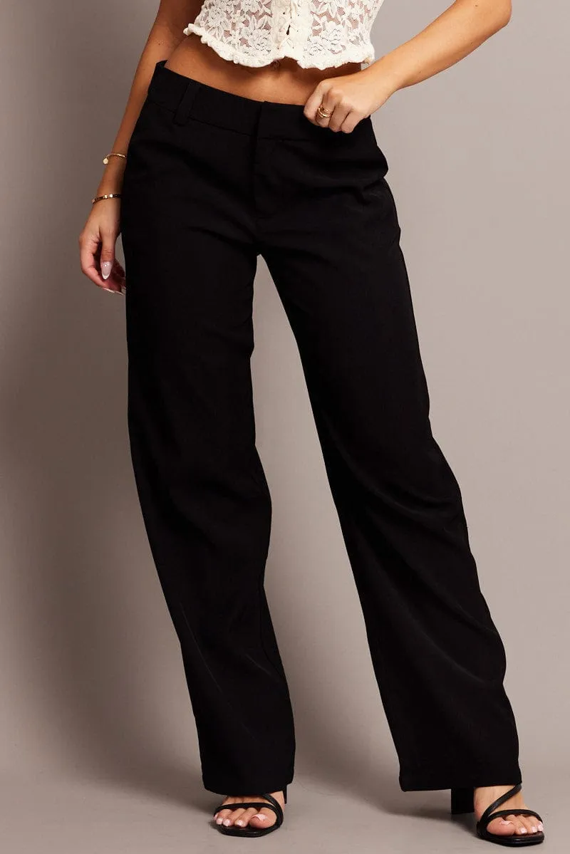 Black Straight Fit Pants Mid Rise Functional Layer ErgonomicArticulatedDesign