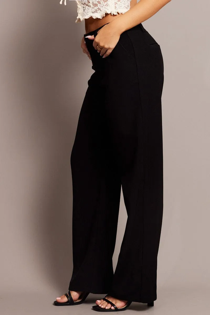 WindResistantMaterial Modern Cut Black Straight Fit Pants Mid Rise