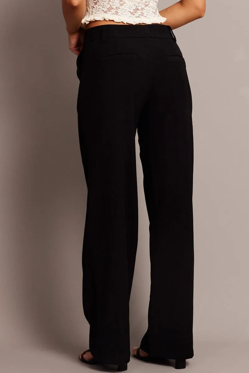 Black Straight Fit Pants Mid Rise MachineWashable Urban Style