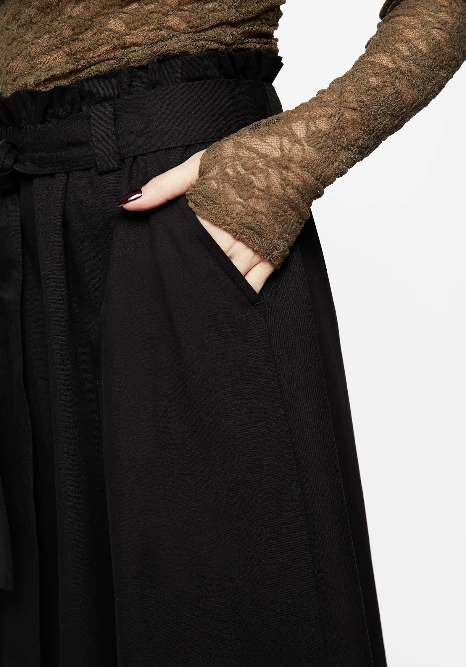 Abstract Motif Fold Over Design Strega Tie Belt Midaxi Skirt
