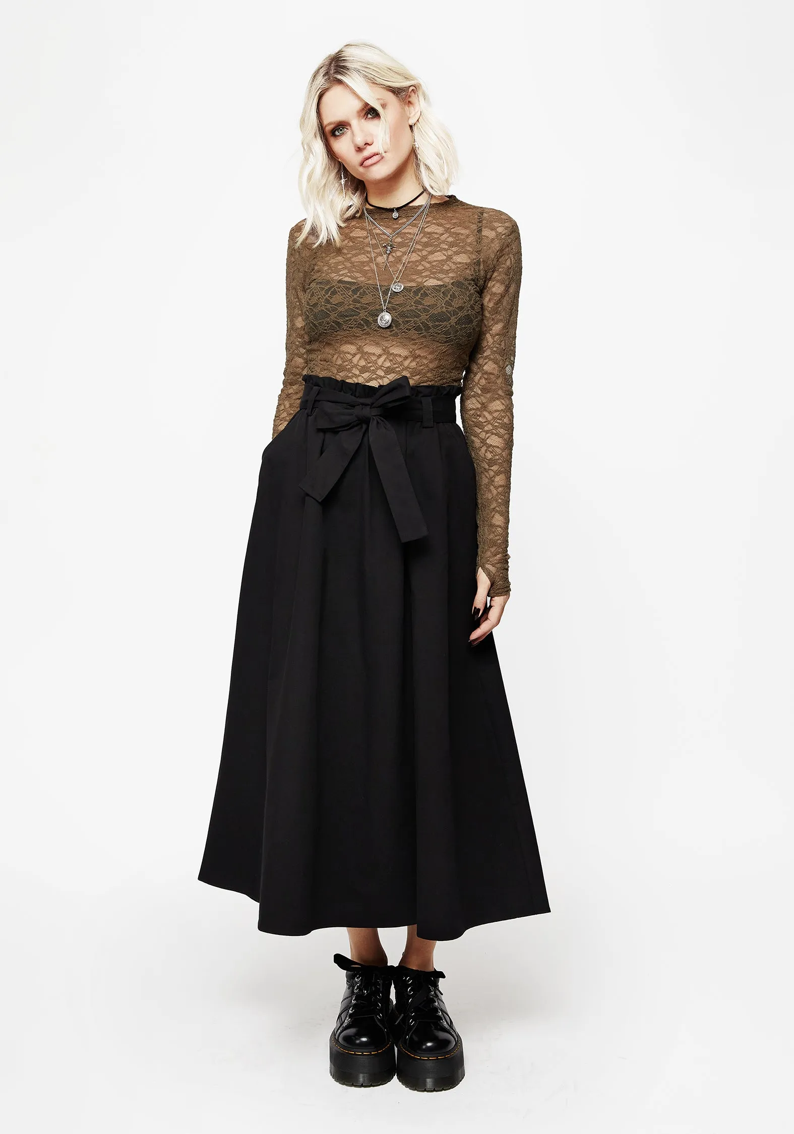 Strega Tie Belt Midaxi Skirt Opaque Lining