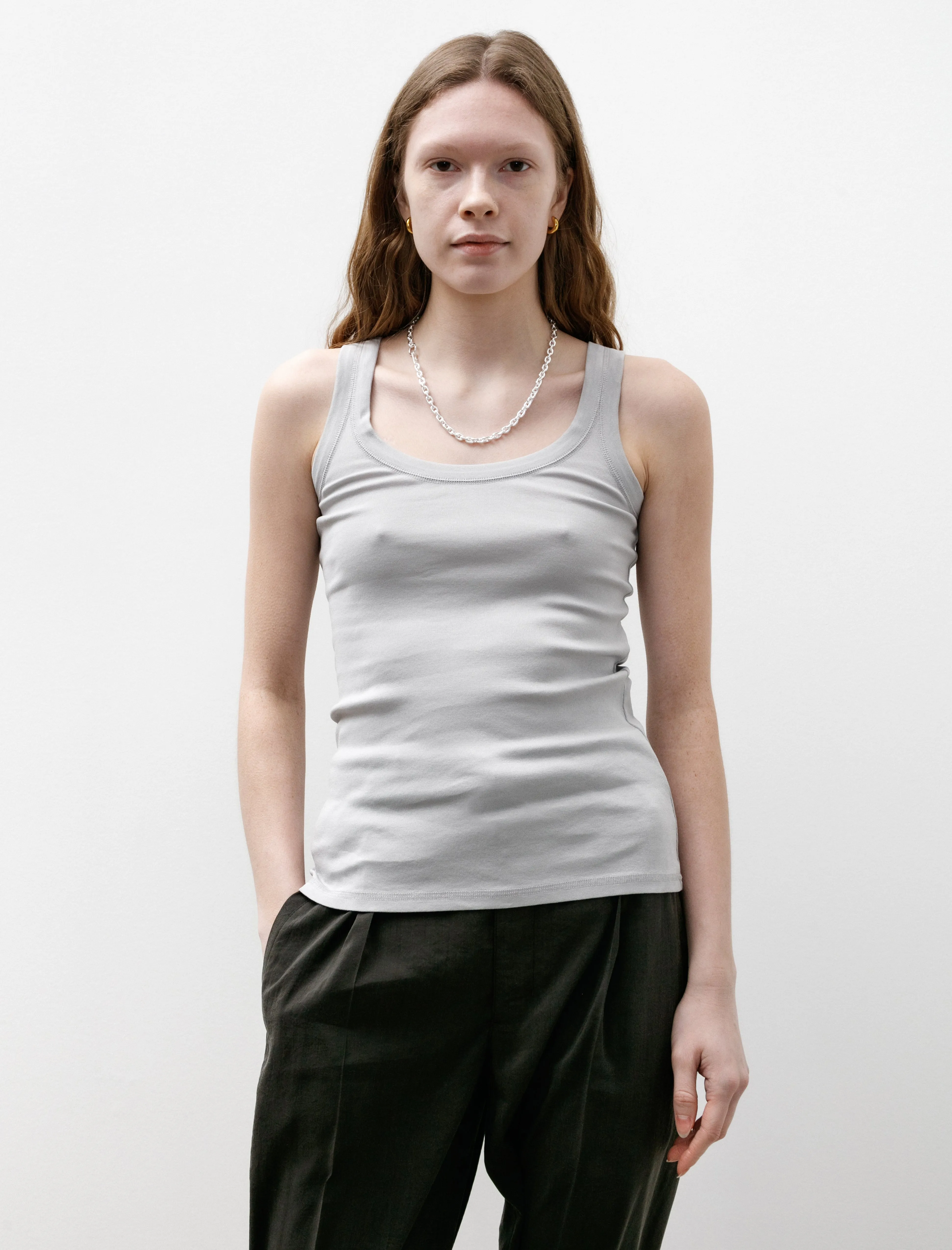 Warm Fit Rib Tank Top Blue Grey