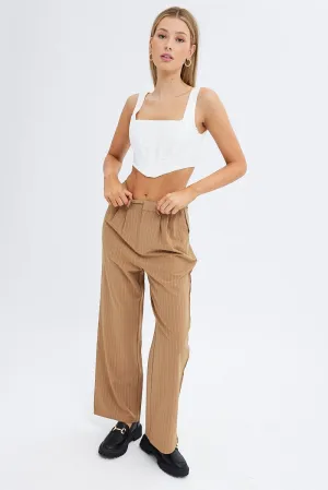 Blue Stripe Wide Leg Pants High Rise Pleated Practical Style
