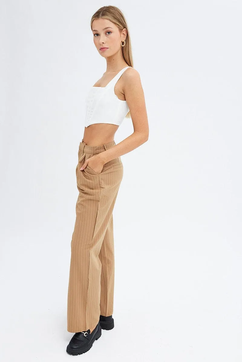 CompressionSupport FlexFoamPadding Blue Stripe Wide Leg Pants High Rise Pleated