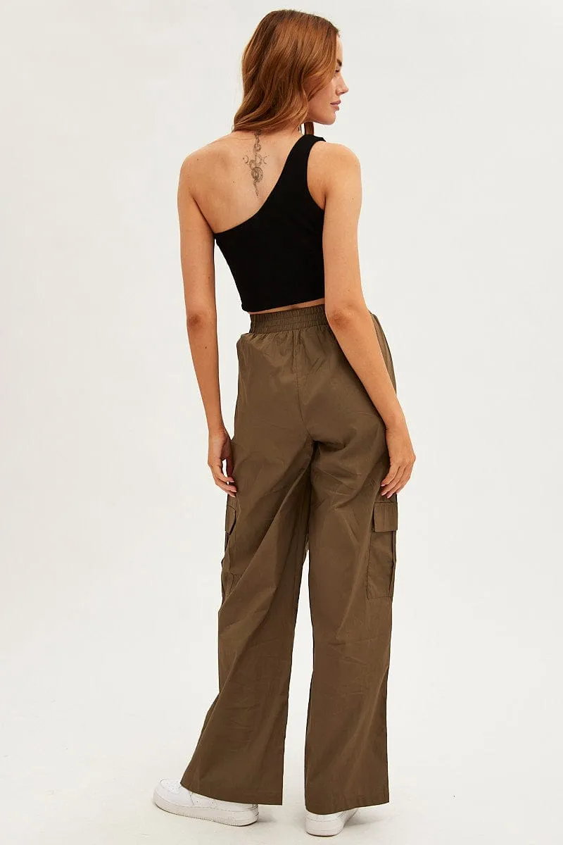 Green Wide Leg Cargo Pants High Rise Timeless Comfort Fit Comfortable Fit Wear