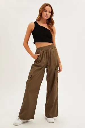 Green Wide Leg Cargo Pants High Rise Flattering Fit Wear