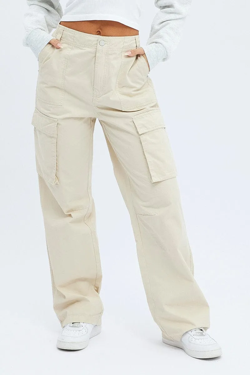 Beige Cargo Pants Low Rise Active Fit Travel-Ready