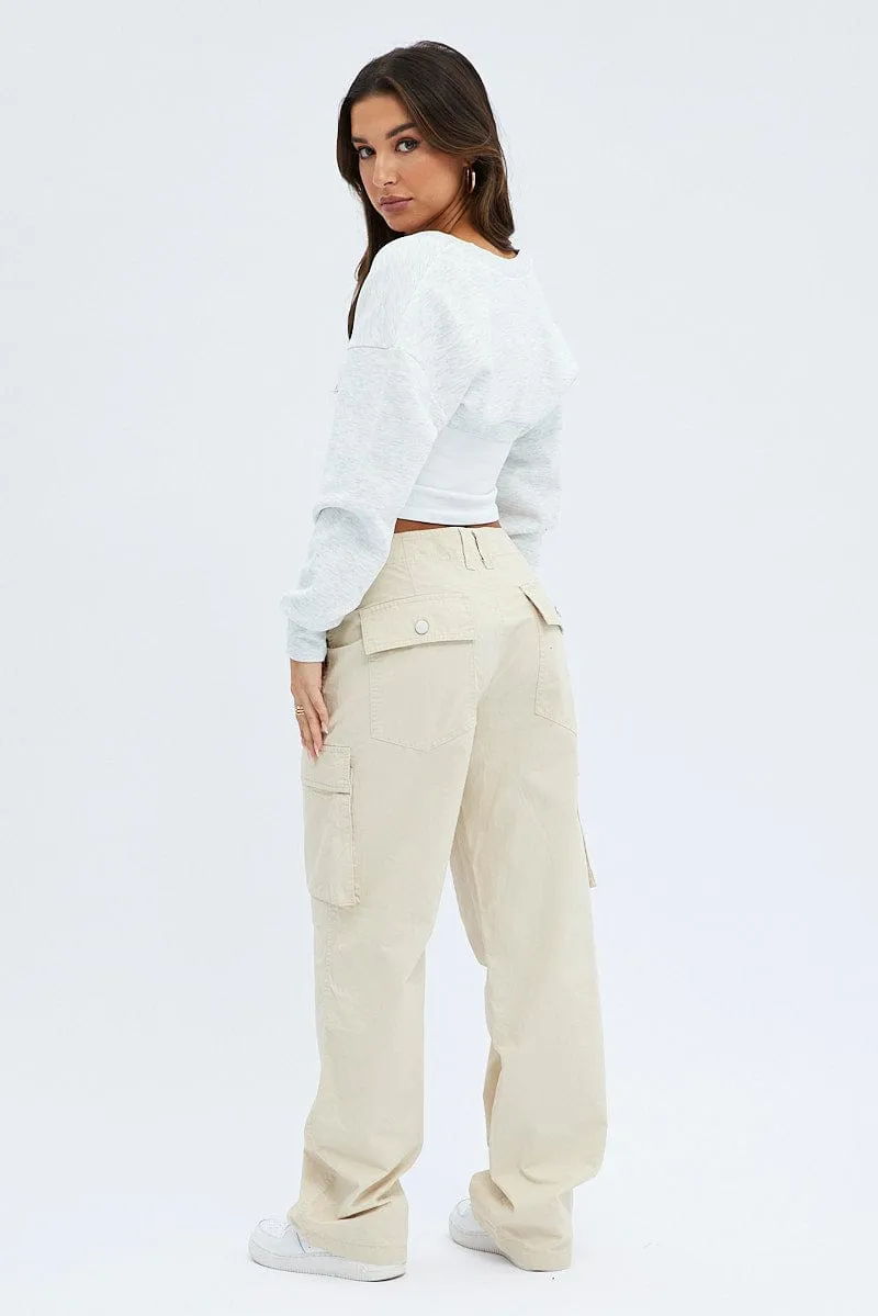 Beige Cargo Pants Low Rise Weekend Ready
