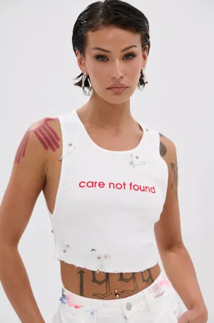 NEVER CARED DISTRESSED CROPPED TANK TOP Moisture Wicking Fabric Fresh Layer