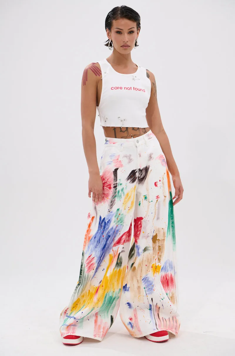 Ventilated Back NEVER CARED DISTRESSED CROPPED TANK TOP