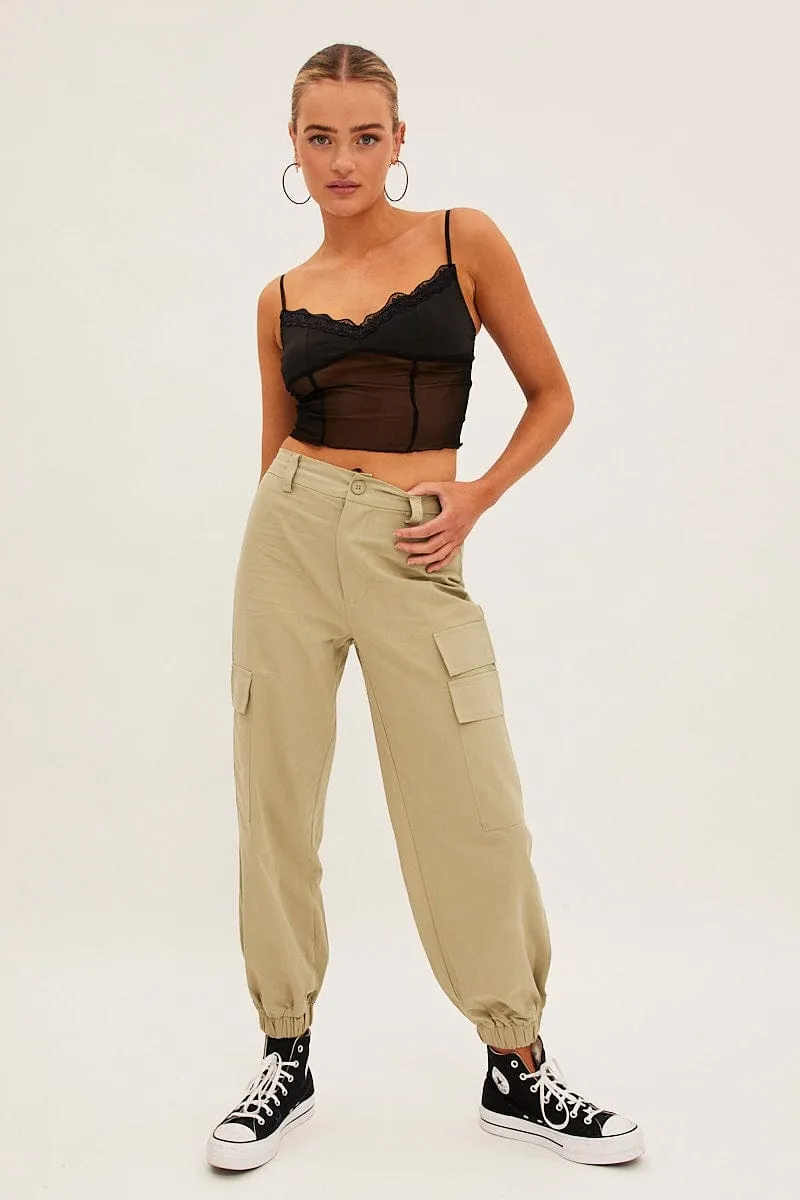 Green High Rise Wide Leg Cargo Pants Smart Design LightweightWeave