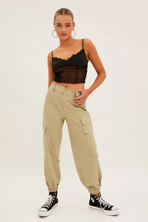 Green High Rise Wide Leg Cargo Pants Smart Design LightweightWeave