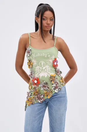 FOR THE FREE FLORAL EMBELLISHED TOP camouflage color