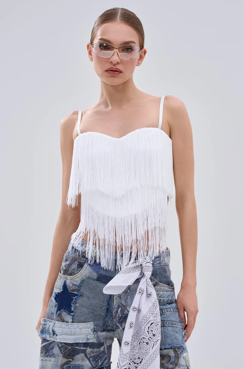 Urban Coolness Reinforced Shoulders SHAKE IT FOR ME FRINGE BLOUSE