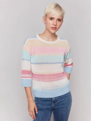 Comfy clothing Striped 3/4 Sleeve Sweater - Pastel