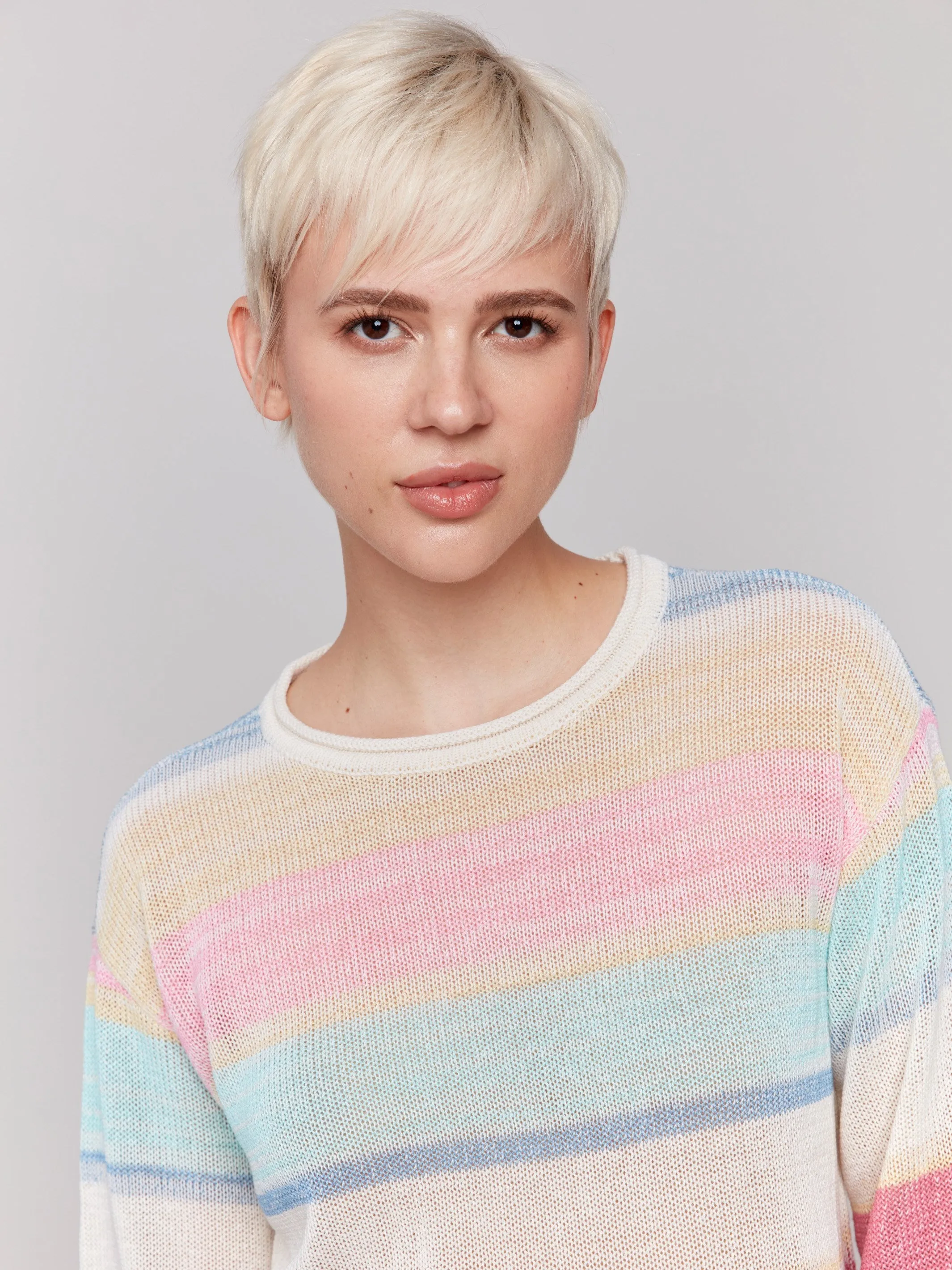 Durable Reinforced Elbows Striped 3/4 Sleeve Sweater - Pastel