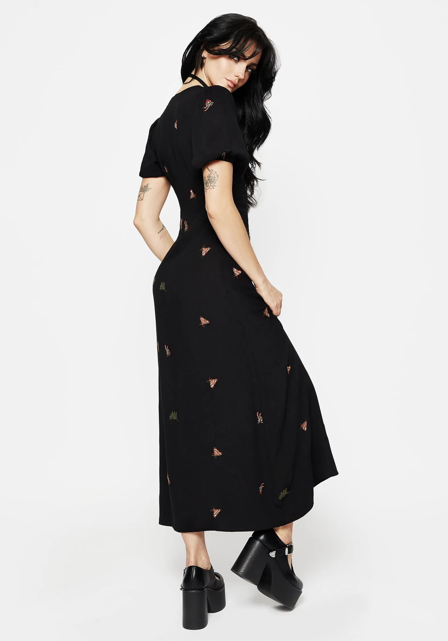 Copia Moth Embroidered Maxi Dress Leather Soft