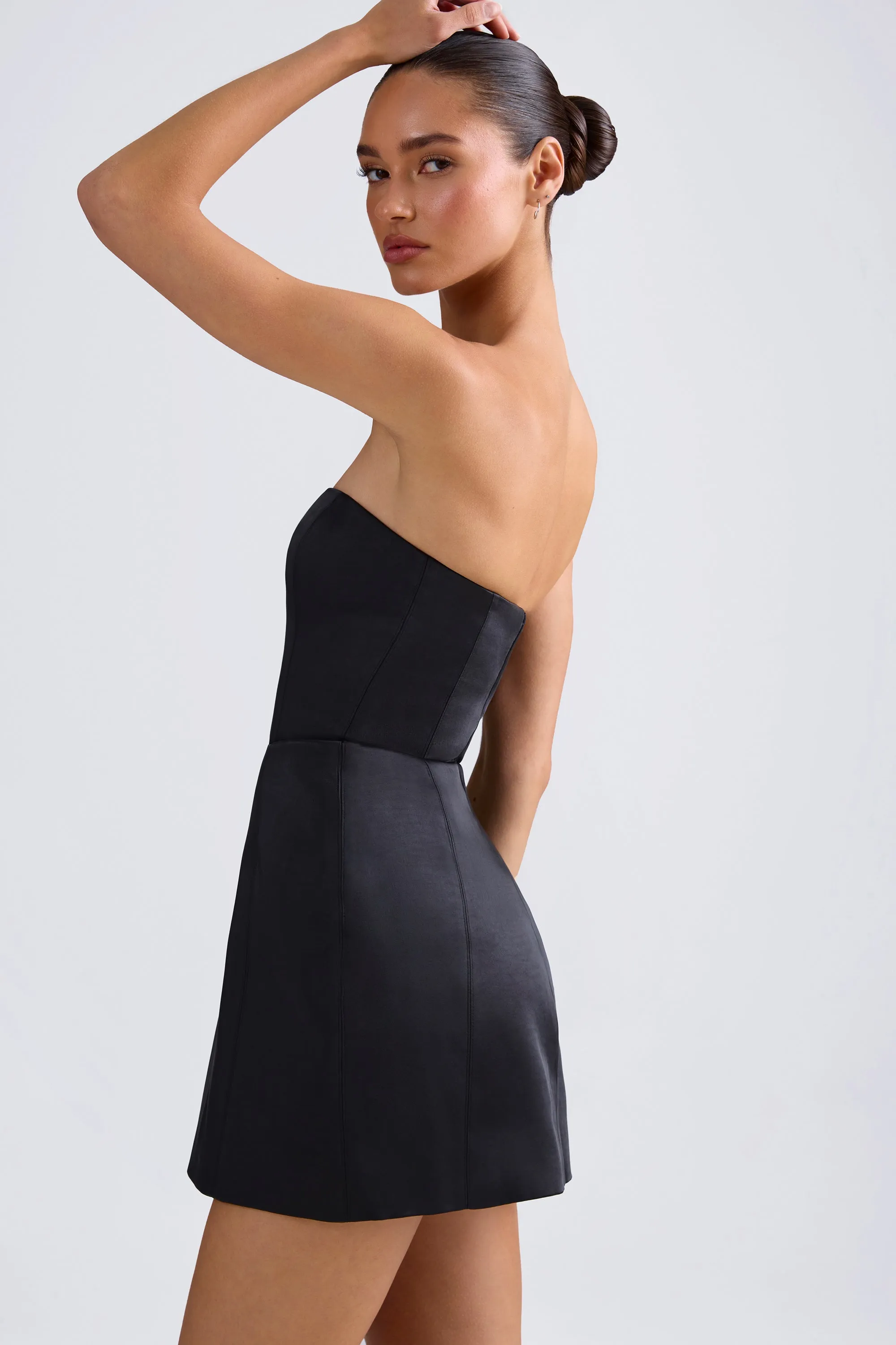 Dress for warm weather Bandeau Structured Tulip Mini Dress in Black