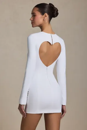 Cut-Out Heart-Detail Bodycon Mini Dress in White Breathable fabric Scene Hot