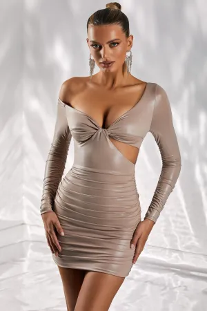 Cut Out Mini Dress in Taupe Show Time