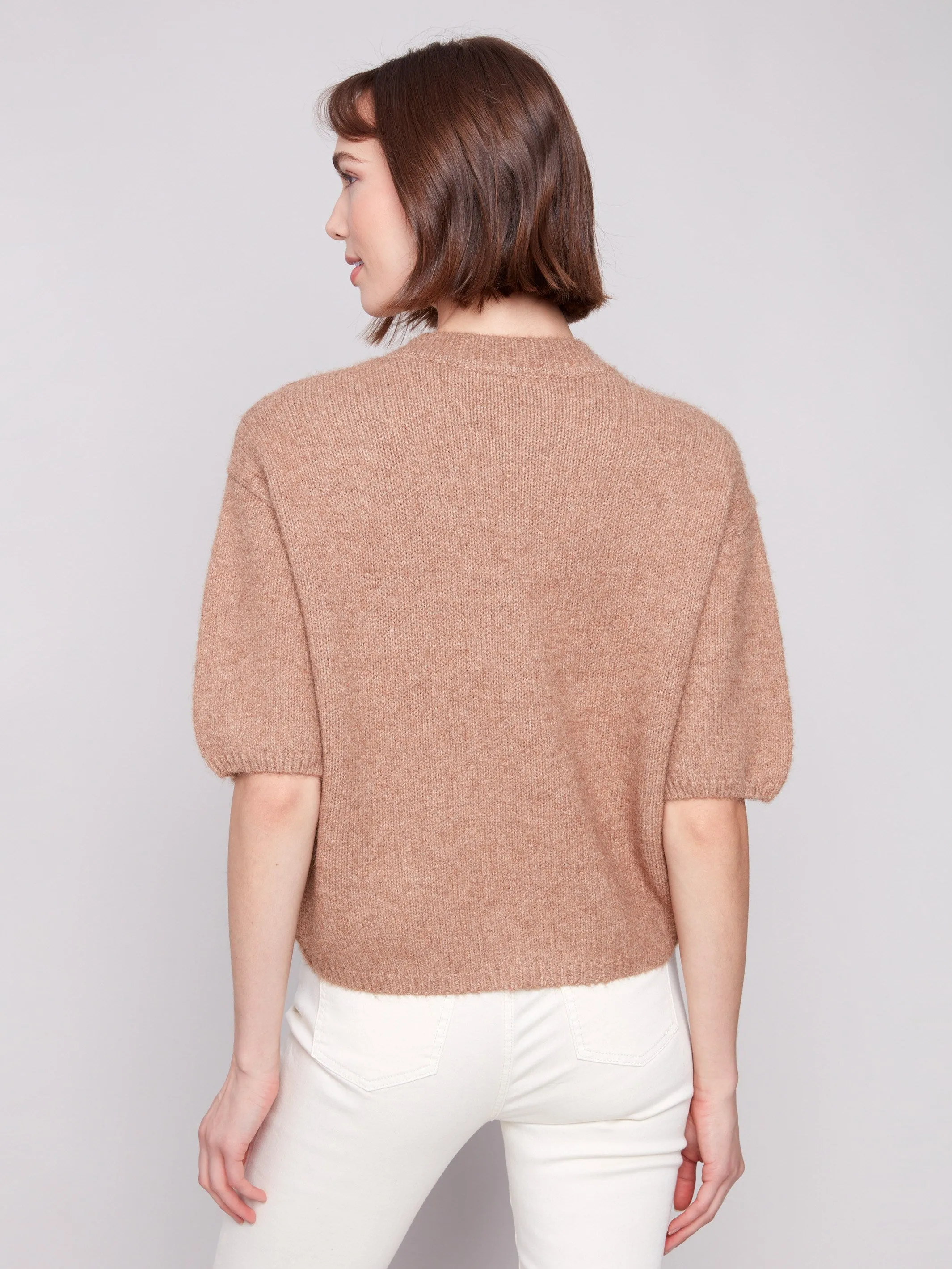 Cold Weather Wear Cozy Choice Balloon Elbow Sleeve Knit Sweater - Sesame