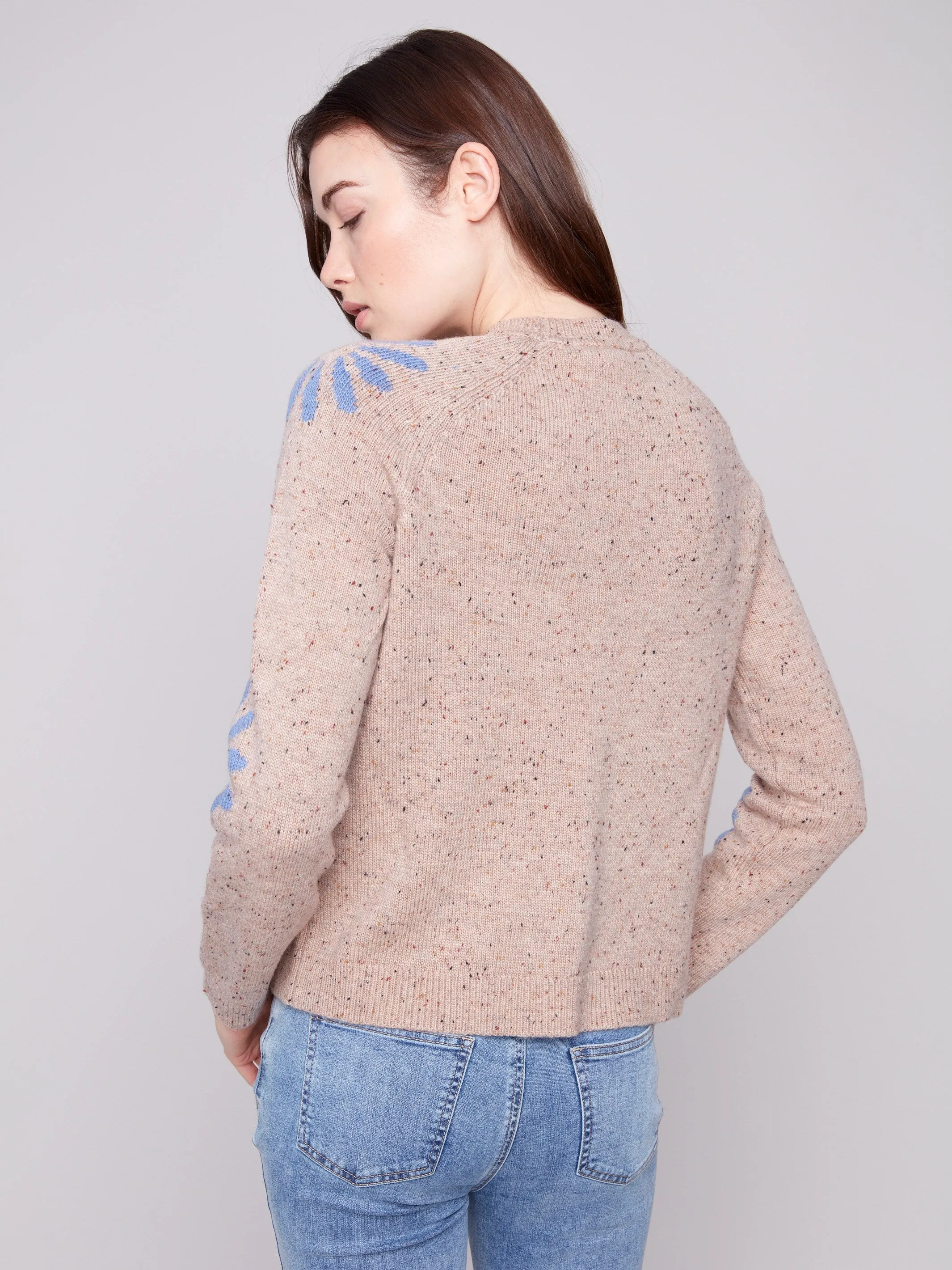 Nep Yarn Mock Neck Floral Sweater - Heather Nutmeg Relaxed Knitwear Snuggle Layers