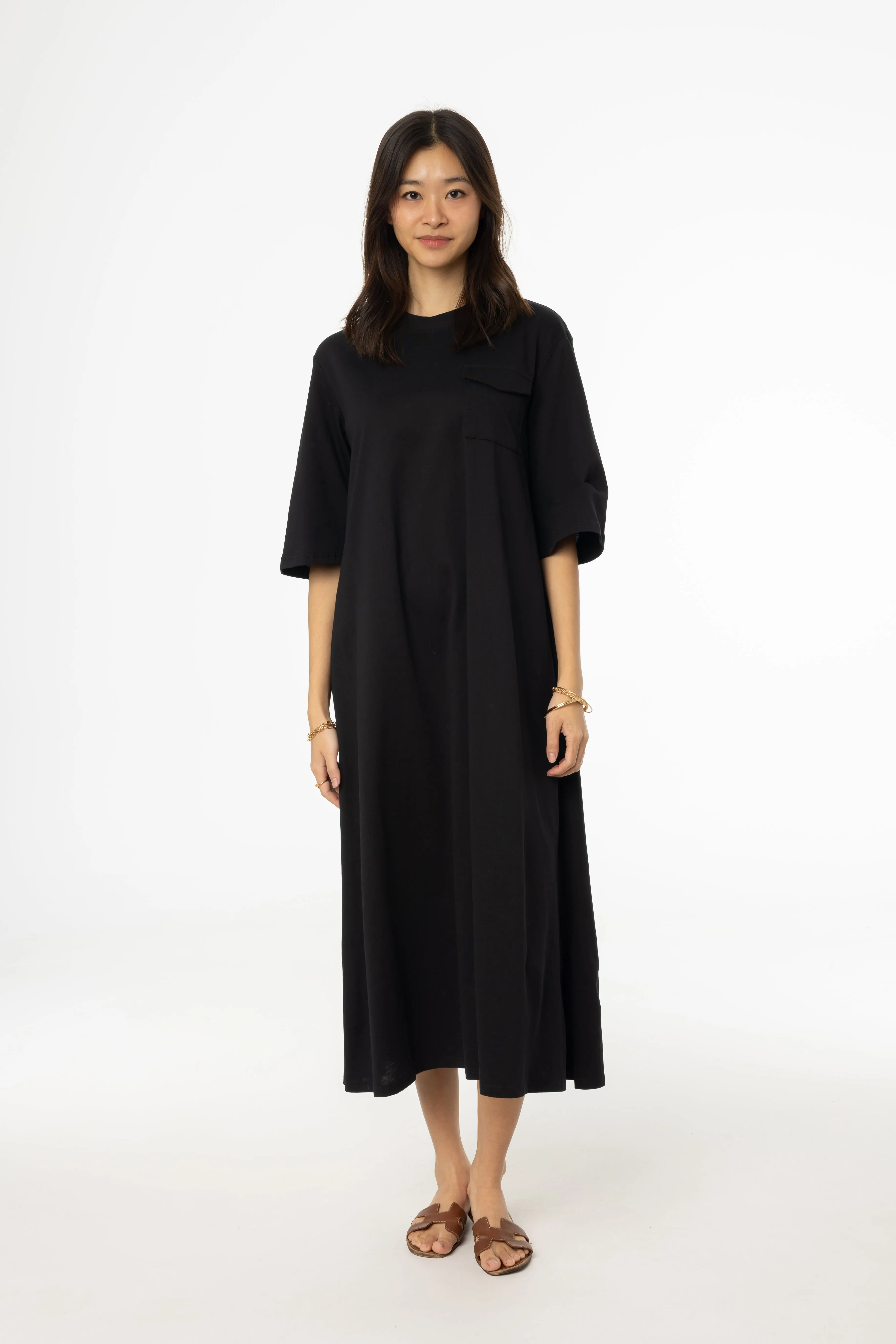 Cool Nylon Black Pocket Tee Shirt Maxi Dress