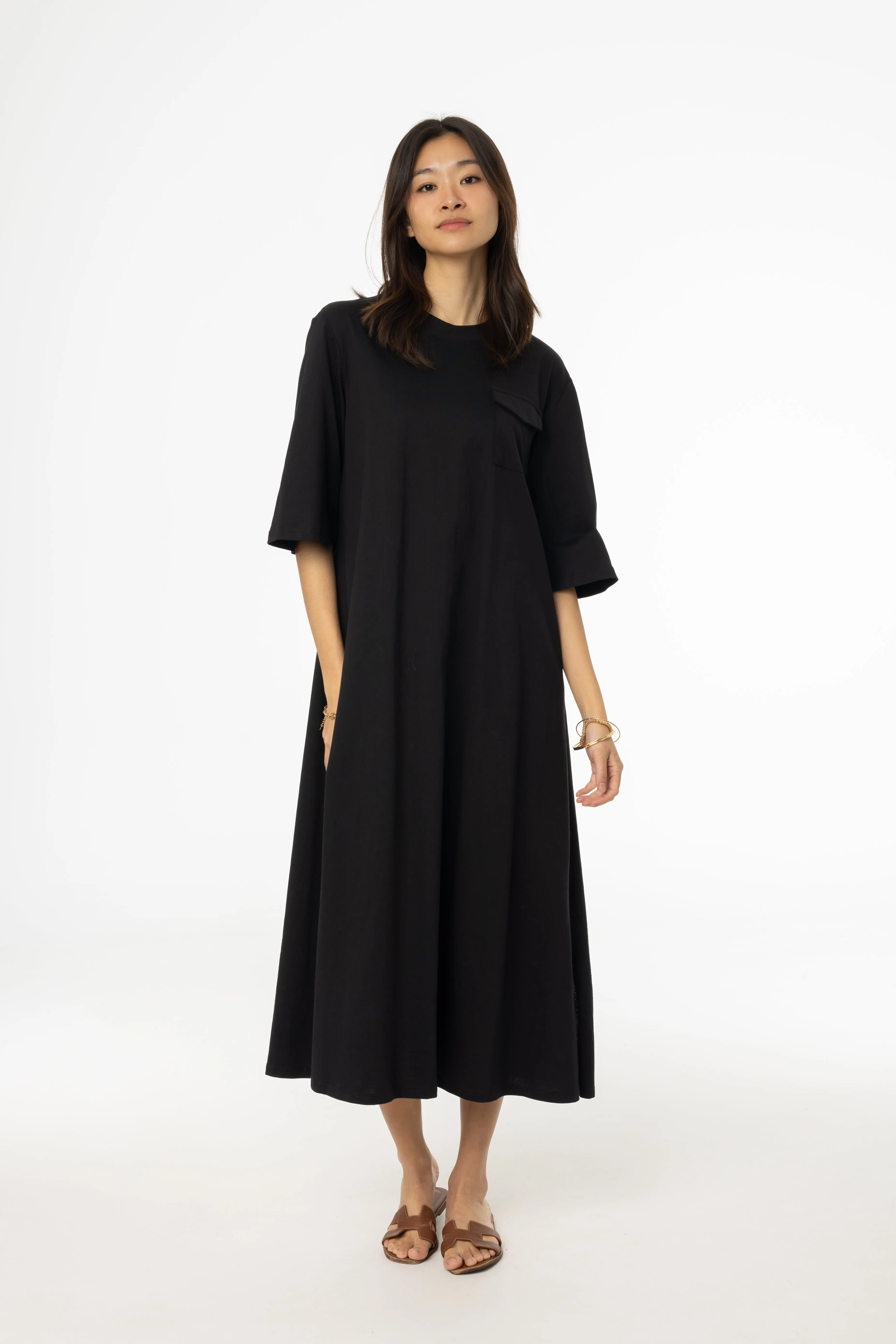 Black Pocket Tee Shirt Maxi Dress Heart Glow