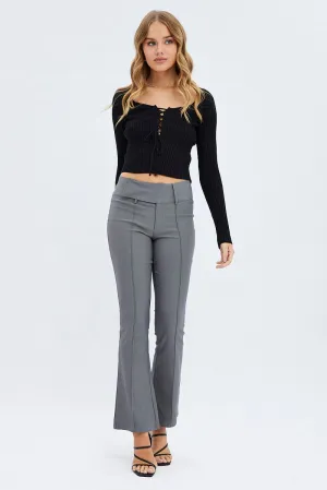 Work Ready Durable Stitching Grey Flare Pants Mid Rise