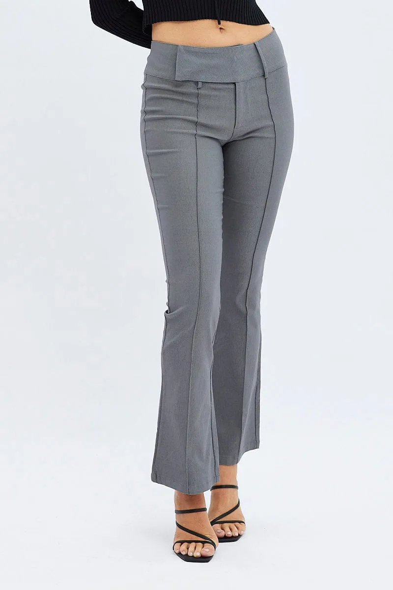 Chilly Comfort Grey Flare Pants Mid Rise