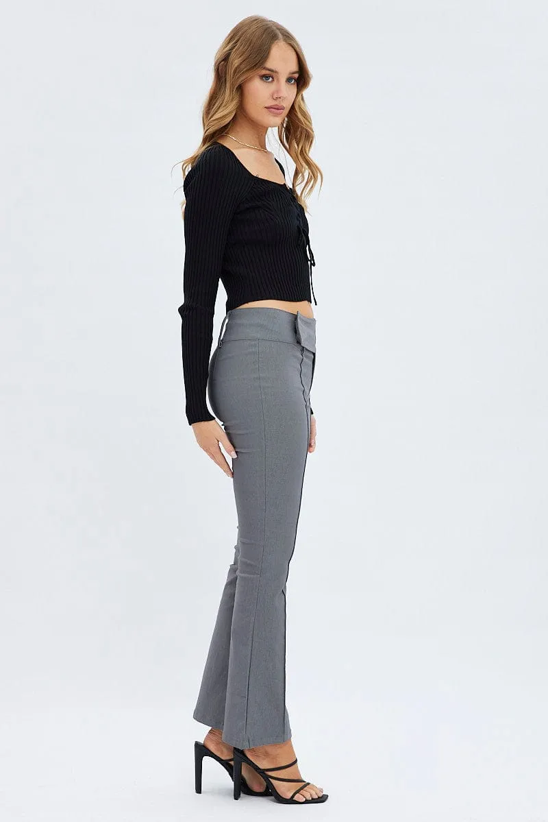 Grey Flare Pants Mid Rise Stretchable Wear