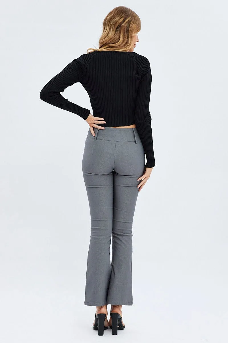 Sporty Design anti slip grip Grey Flare Pants Mid Rise