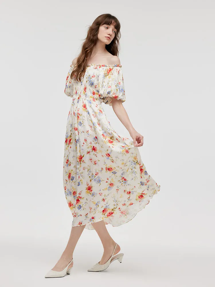 Flash Core Elegant Pants Rose Print Gathered Waist Women Maxi Dress